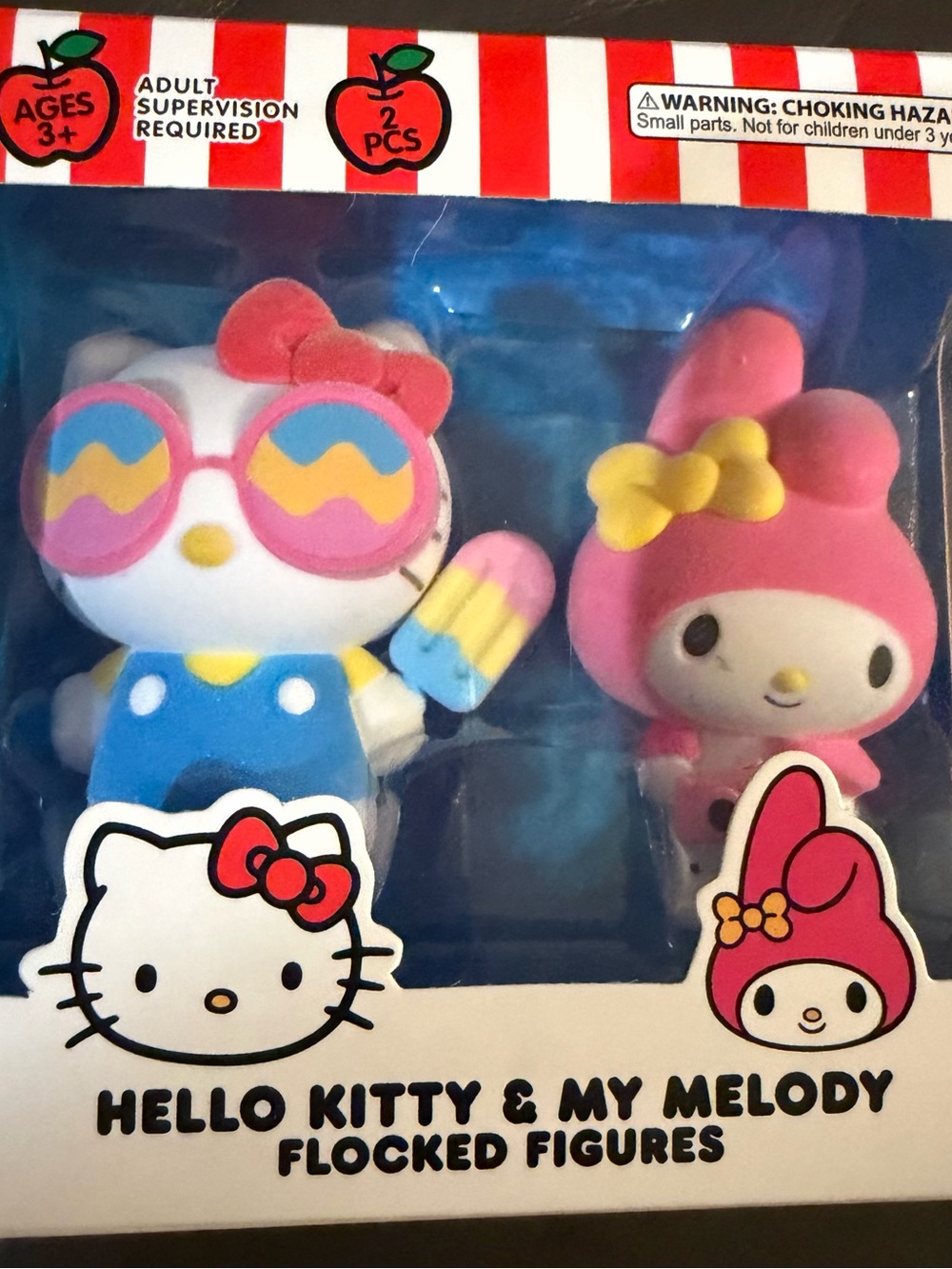 NWT Sanrio Flocked Hello Kitty & My Melody Figures 2pc Set, Original Opened